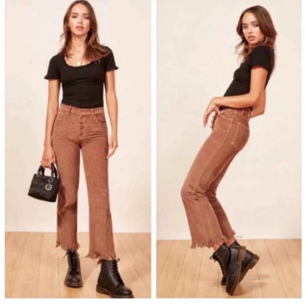 Reformation Jessie Brown Corduroy Pants crop raw hem size 26